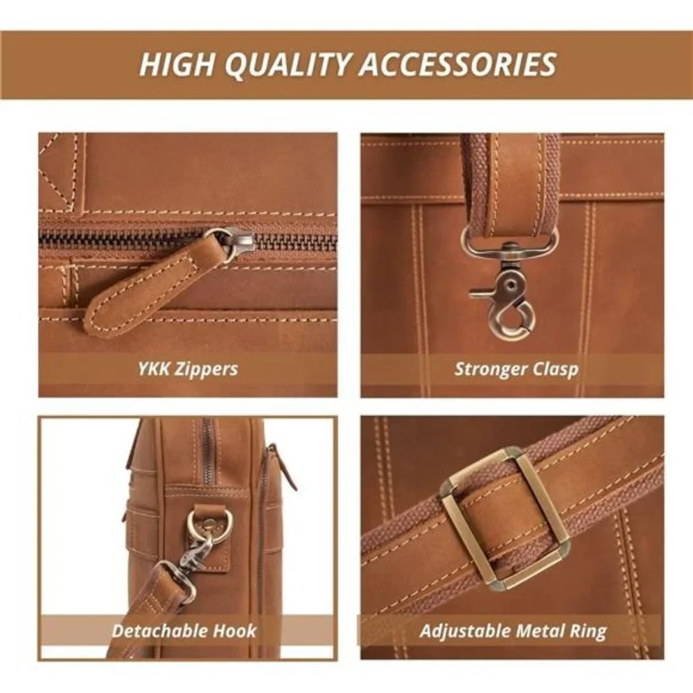 Men's Handcrafted Leather Laptop Bag, Light Brown, Fits 15.6